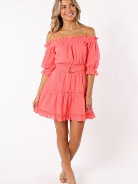 Lilly Pulitzer Coral Off Shoulder Smocked Mini Dress Belted XXS